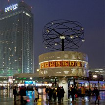 Alexanderplatz with the World Time Clock at night