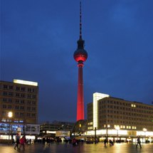 Alexanderplatz and illuminated TV-Tower at night